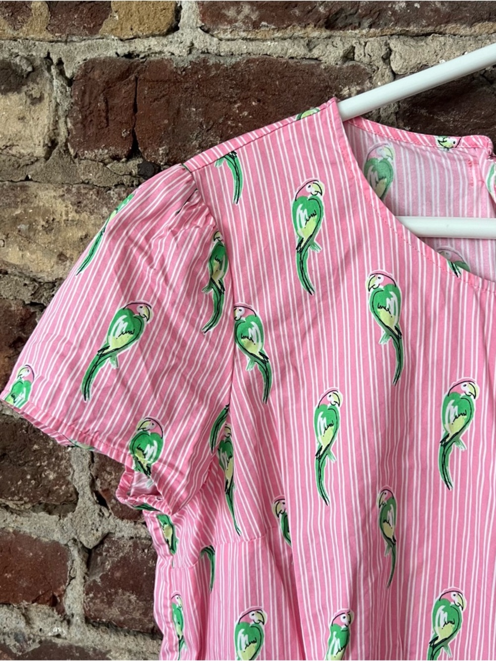 crown & ivy Pink Striped Top with Green Parrot Print - Picture 4 of 6